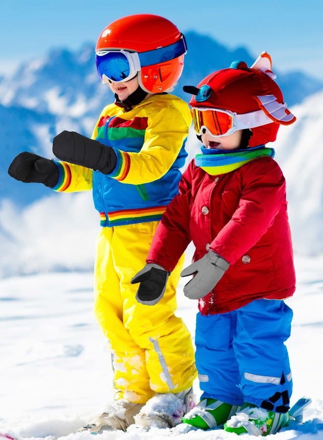 Satinior 2 Pairs Kids Snow Mittens Waterproof Winter Ski Gloves Warm Thicken Snow Gloves for Girls Boys (Gray, Black, 5-8 Years) - Image 5