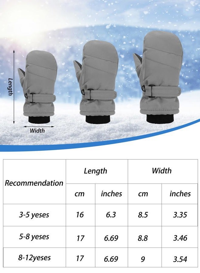 Satinior 2 Pairs Kids Snow Mittens Waterproof Winter Ski Gloves Warm Thicken Snow Gloves for Girls Boys (Gray, Black, 5-8 Years) - Image 3