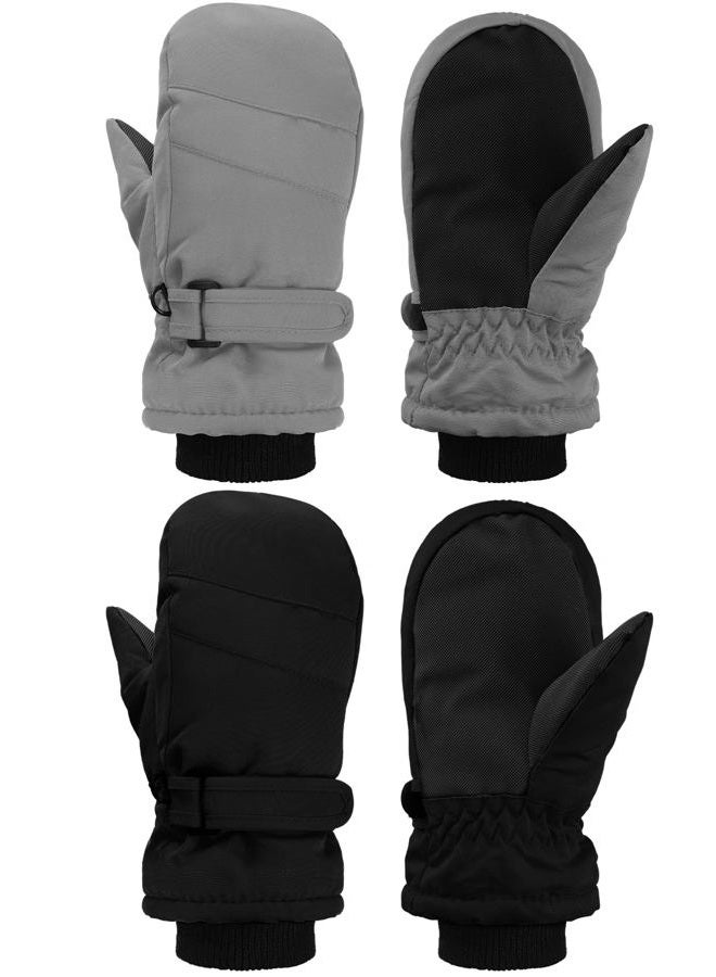 Satinior 2 Pairs Kids Snow Mittens Waterproof Winter Ski Gloves Warm Thicken Snow Gloves for Girls Boys (Gray, Black, 5-8 Years) - Image 1