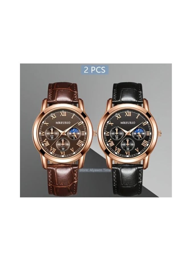 MREURIO A Stylish Two Piece of Set of Trendy Men's Watches Featuring a Starry Sky Design, Faux Leather Strap - Image 1