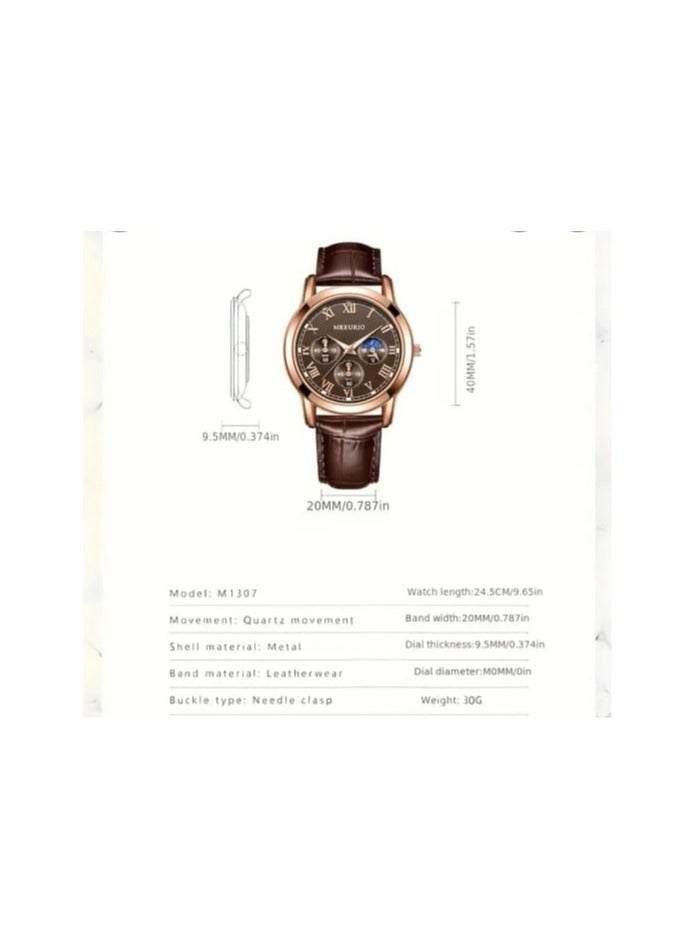 MREURIO A Stylish Two Piece of Set of Trendy Men's Watches Featuring a Starry Sky Design, Faux Leather Strap - Image 5