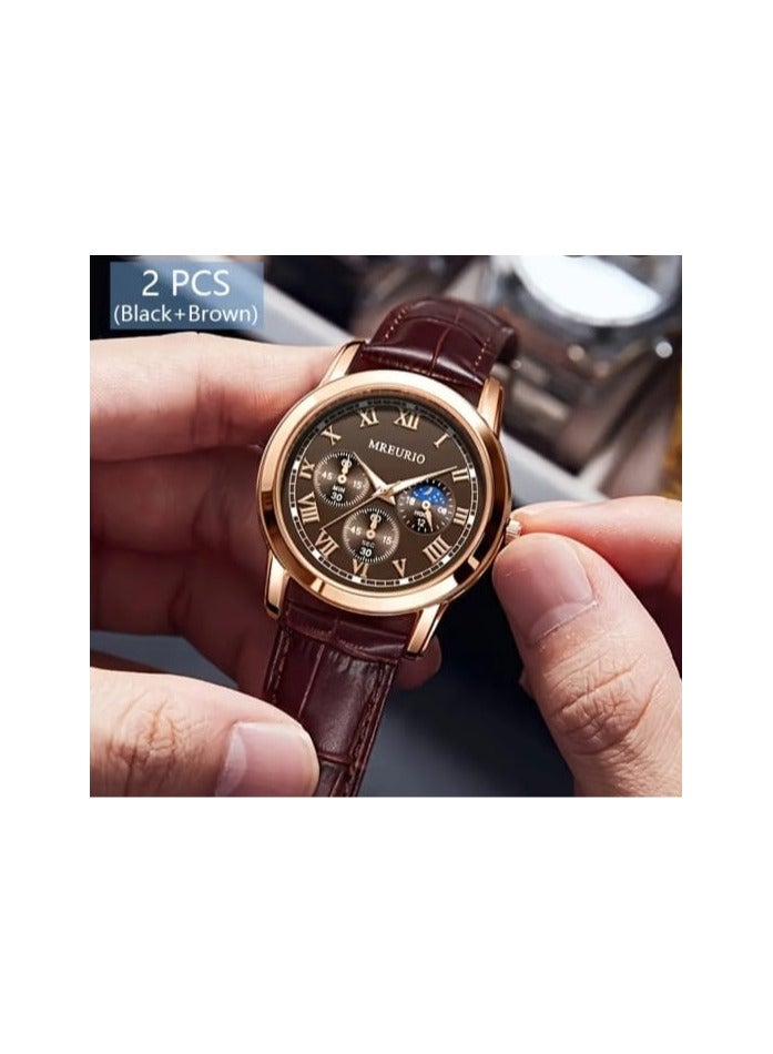 MREURIO A Stylish Two Piece of Set of Trendy Men's Watches Featuring a Starry Sky Design, Faux Leather Strap - Image 4