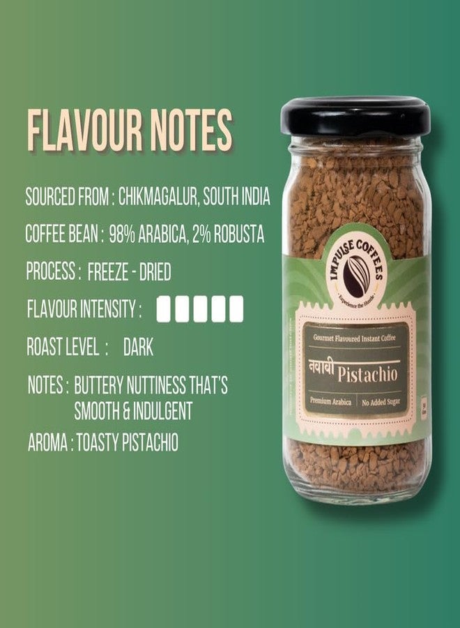 Impulse Coffees Nawabi Pistachio Instant Coffee Powder | Rich Pistachio Flavour with Freeze-Dried Pure Arabica Coffee | Buttery Nuttiness & Toasty Café-Like Pistachio Aroma & Easy Instant Brew | 50 Gm - Image 2