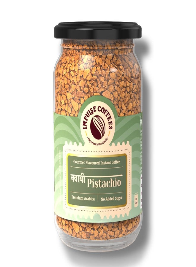 Impulse Coffees Nawabi Pistachio Instant Coffee Powder | Rich Pistachio Flavour with Freeze-Dried Pure Arabica Coffee | Buttery Nuttiness & Toasty Café-Like Pistachio Aroma & Easy Instant Brew | 50 Gm - Image 1