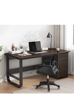 Golden Computer Desk with Drawers & Storage Shelves,100*50cm Study Work Writing Desk for Home Office Bedroom, Simple Modern  PC Desks Table,Black  - Image 1