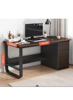 Golden Computer Desk with Drawers & Storage Shelves,100*50cm Study Work Writing Desk for Home Office Bedroom, Simple Modern  PC Desks Table,Black  - Image 2