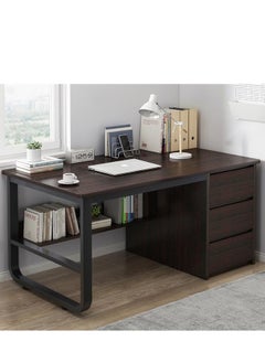 Golden Computer Desk with Drawers & Storage Shelves,100*50cm Study Work Writing Desk for Home Office Bedroom, Simple Modern  PC Desks Table,Black  - Image 5