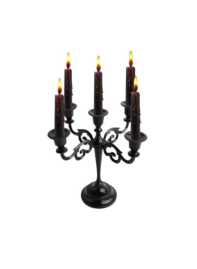 Rely+ 5 Arm Candelabra Taper Candle Holders Decorations Indoor Kitchen Décor Table Candles Candlestick Candelabra Centerpiece (Black Glossy) - Image 1