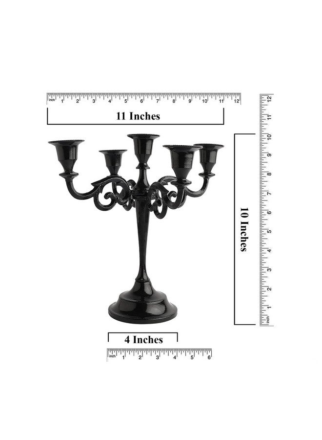 Rely+ 5 Arm Candelabra Taper Candle Holders Decorations Indoor Kitchen Décor Table Candles Candlestick Candelabra Centerpiece (Black Glossy) - Image 3