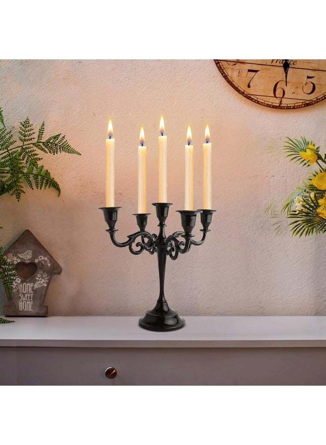 Rely+ 5 Arm Candelabra Taper Candle Holders Decorations Indoor Kitchen Décor Table Candles Candlestick Candelabra Centerpiece (Black Glossy) - Image 2