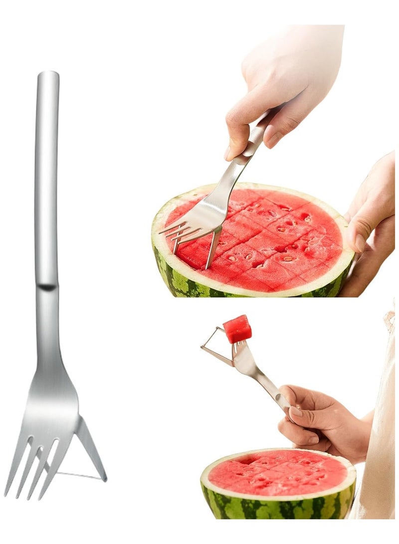 Watermelon Slicer Fork Stainless Steel Cutter Kids Fascinated Melon Cube Cutting Tool Carving and Cutting Utility Knife for Home Fruit Party Cool Kitchen Gadgets - Image 1