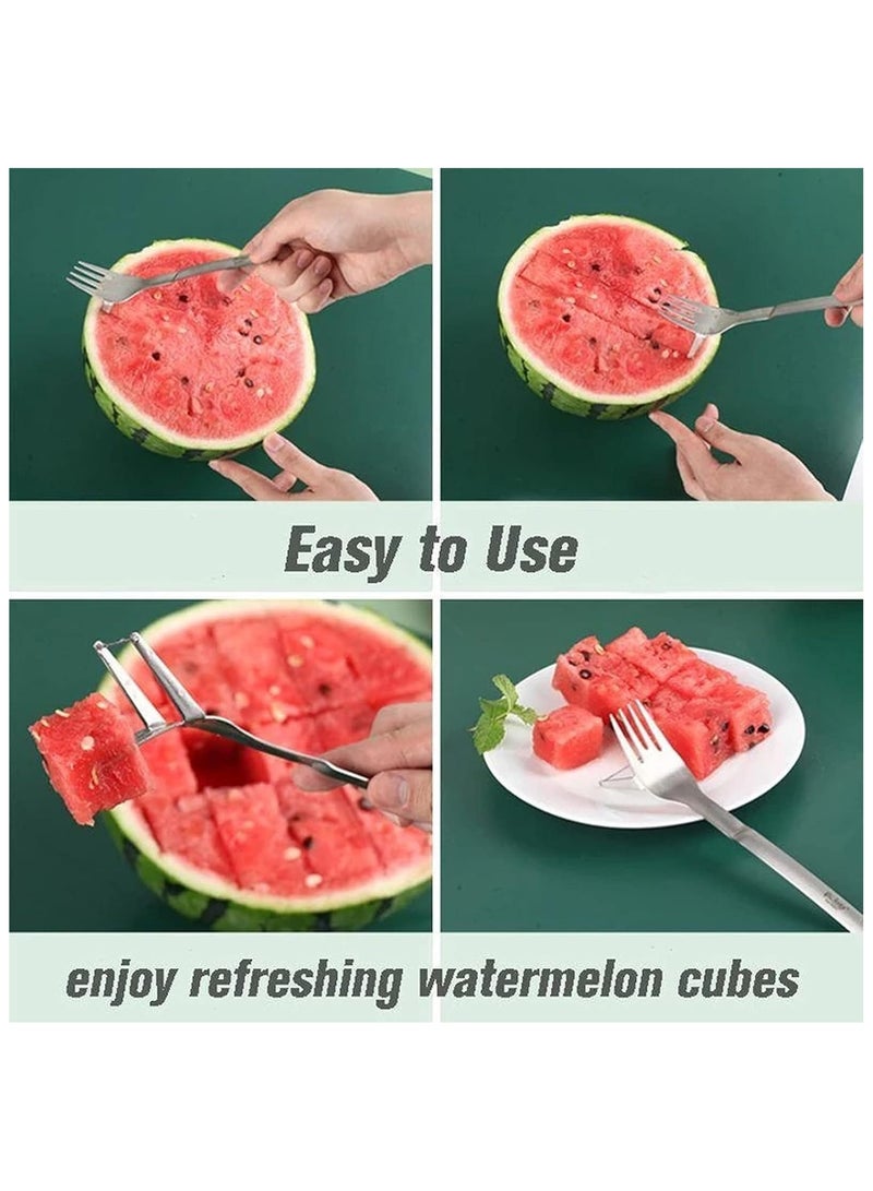 Watermelon Slicer Fork Stainless Steel Cutter Kids Fascinated Melon Cube Cutting Tool Carving and Cutting Utility Knife for Home Fruit Party Cool Kitchen Gadgets - Image 2