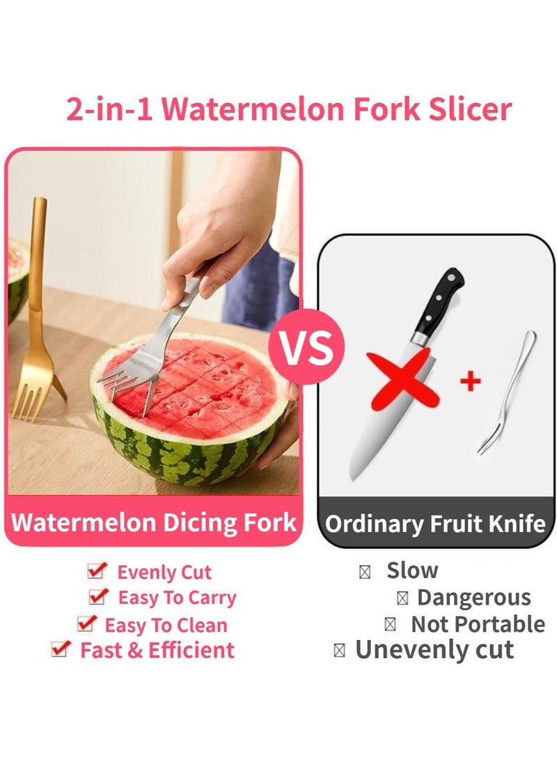 Watermelon Slicer Fork Stainless Steel Cutter Kids Fascinated Melon Cube Cutting Tool Carving and Cutting Utility Knife for Home Fruit Party Cool Kitchen Gadgets - Image 3