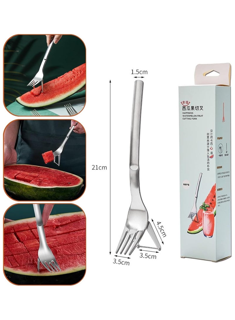 Watermelon Slicer Fork Stainless Steel Cutter Kids Fascinated Melon Cube Cutting Tool Carving and Cutting Utility Knife for Home Fruit Party Cool Kitchen Gadgets - Image 5