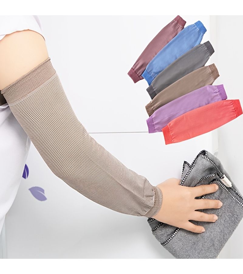 Blue Stripes 2 Pack Extended Arm Sleeves Breathable Stretch Knit Work Essential - Image 1