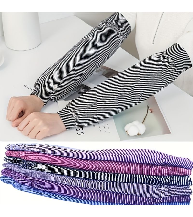 Blue Stripes 2 Pack Extended Arm Sleeves Breathable Stretch Knit Work Essential - Image 2