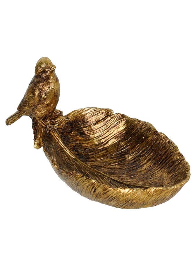 SOFFEE DESIGN Resin Jewelry Tray, Gold Leaf-shaped with Standing Bird, Ring Dish, Decorative Organizer for Entrance Vanity Dresser Bathroom, Bridal Gift Idea - Image 1