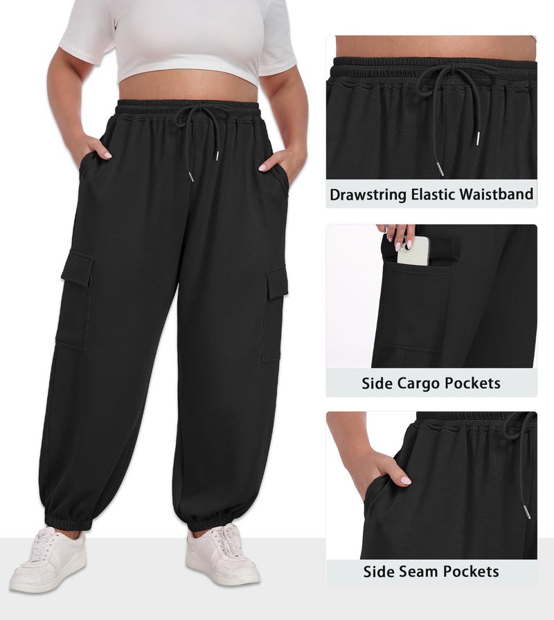 OLRIK Plus Size Teacher Outfits for Women Relaxed-Fit Sweatpants Baggy Cargo Pants with Pockets Black-4X - Image 5