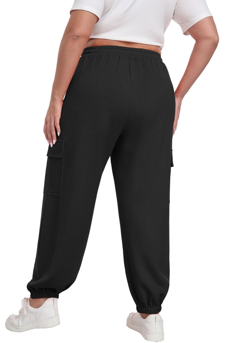 OLRIK Plus Size Teacher Outfits for Women Relaxed-Fit Sweatpants Baggy Cargo Pants with Pockets Black-4X - Image 4