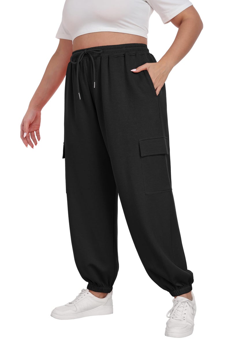 OLRIK Plus Size Teacher Outfits for Women Relaxed-Fit Sweatpants Baggy Cargo Pants with Pockets Black-4X - Image 1