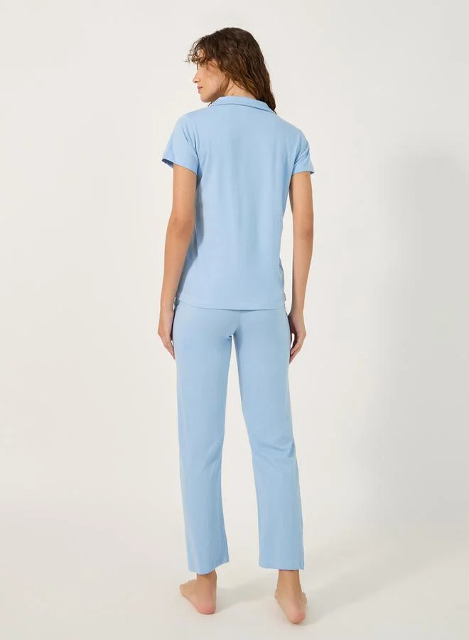 Styli COTTON JERSEY SHORT SLEEVE BUTTON THRU SHIRT  and PJ SET