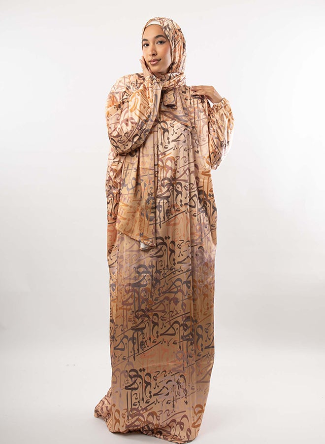 Tie Shop Tie Shop - Printed Satin Isdal - Beige & Brown For Women 