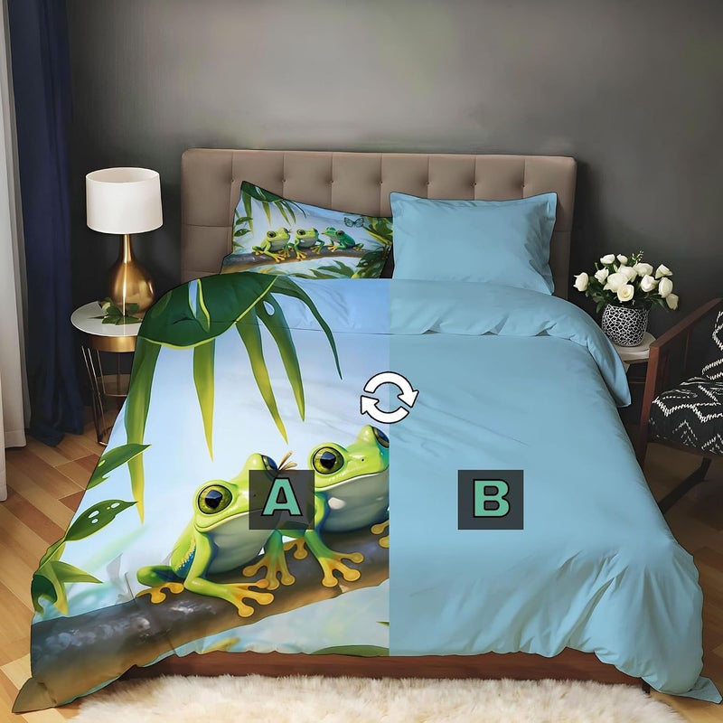 Ultra Soft Tropical Jungle Duvet Cover Queen Size - Cartoon Frog Printed Bedding Set 3 Pieces, Comfy Duvet Cover Set with 2 Pillow Shams, Zipper Closure and 4 Ties, 90 x 90in - Image 5