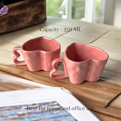 BACKKSPACE RETAIL Handcrafted White Heart-Shaped Ceramic Mug | Unique Coffee & Tea Mugs for Boyfriend & Girlfriend Aesthetic Drinkware - Valentine's Day Gift Daily Use & Home Decor (One Pink) - Image 4