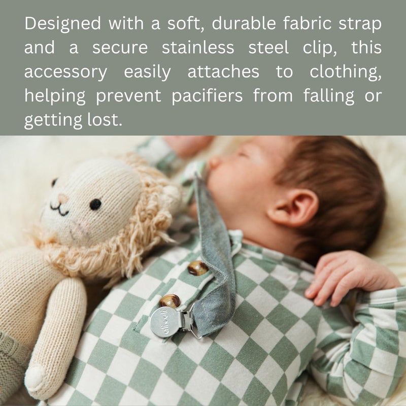 Ali+Oli Linen Strap Pacifier Clip (Forest) Set of 3 (10" x 1") Baby Pacifier Holder for Newborn Pacifiers & Teethers, Binky Clips, Silicone-Free Pacifier Clips - Image 2