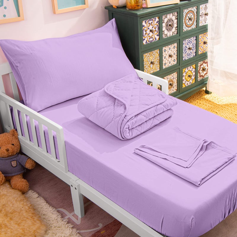 NTBAY Toddler Bedding Set - 4 Piece Soft and Breathable Crib Bedding Set for Boys and Girls, Includes Quilted Comforter, Fitted Sheet, Flat Top Sheet and Envelope Pillowcase, Lavender - Image 1