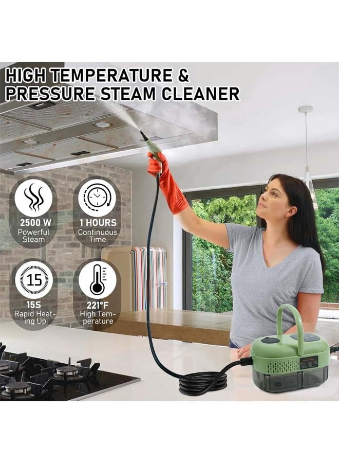 L&E Handheld Steam Cleaner, High Pressure Multipurpose Steamer,2500W|1000ML, 10S Fast Heat-Up 6 Gears Adjustment,With Brushes,Glass Scraper,for Car,Furniture and Tile (Green) - Image 3