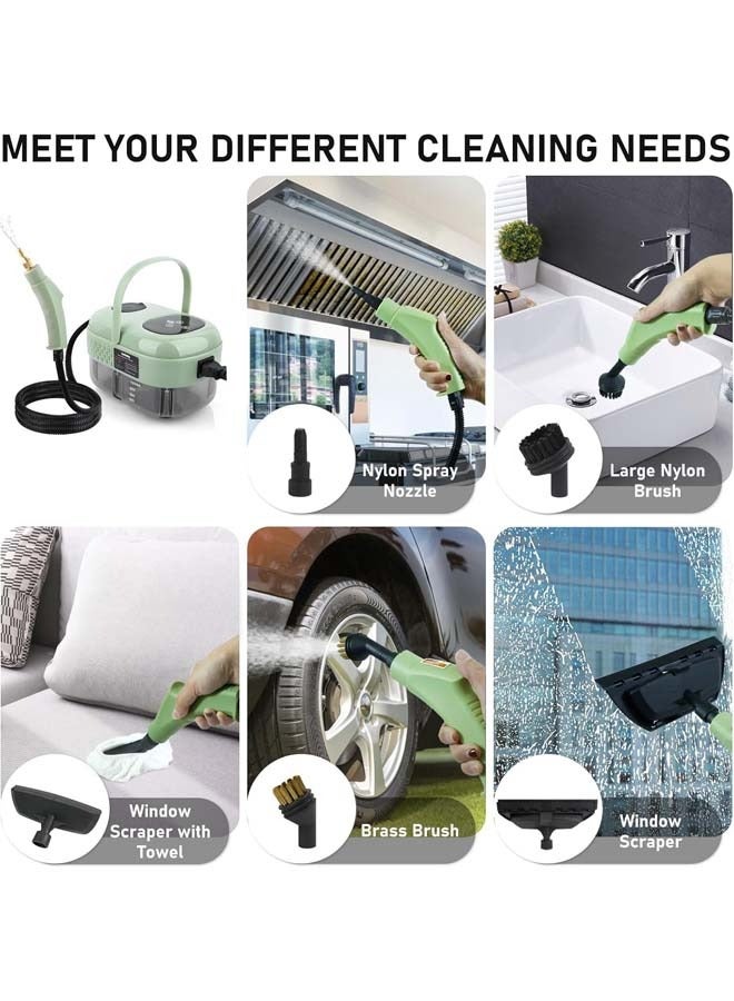 L&E Handheld Steam Cleaner, High Pressure Multipurpose Steamer,2500W|1000ML, 10S Fast Heat-Up 6 Gears Adjustment,With Brushes,Glass Scraper,for Car,Furniture and Tile (Green) - Image 4