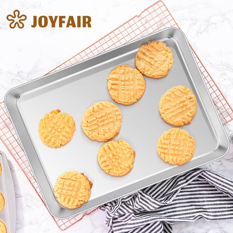 صينية خبز Joyfair صغيرة، مجموعة من صينيت��ن للفرن من الفولاذ المقاوم للصدأ، صينية بسكويت للخبز والطهي والشوي، غير سامة ومقاومة للصدأ، ذات لمعان مرآتي وآمنة للغسالة، 23x18x2.5 سم - Image 4