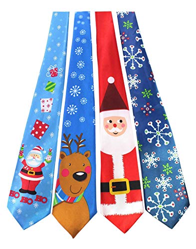 JEMYGINS Original 4PCS Santa Claus Snowman Snowflake Christmas Tie Mens and boys Necktie for Festival (4) - Image 1