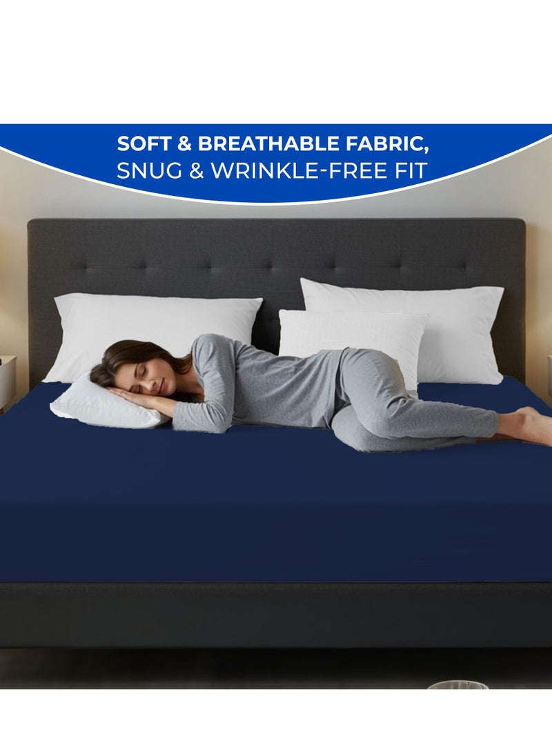 Infinitee Xclusives Infinitee Xclusives Fitted Sheet for Bed Navy Queen Size 150 x 200 cm - 100% Microfiber - 40 cm Deep Pocket to Fit & Cover Sheets  - Soft, Wrinkle Free & Shrink Resistant Fitted Sheet  - Image 3