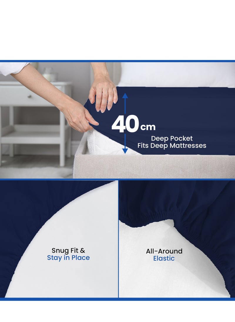 Infinitee Xclusives Infinitee Xclusives Fitted Sheet for Bed Navy Queen Size 150 x 200 cm - 100% Microfiber - 40 cm Deep Pocket to Fit & Cover Sheets  - Soft, Wrinkle Free & Shrink Resistant Fitted Sheet  - Image 4