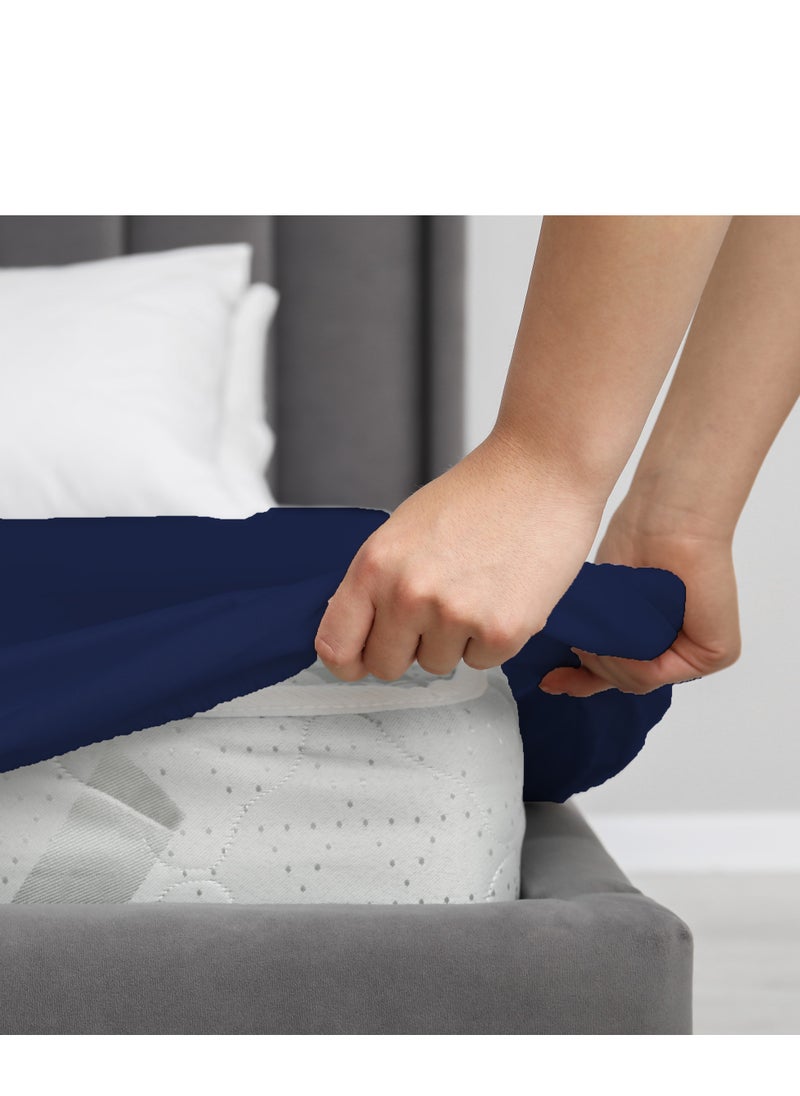 Infinitee Xclusives Infinitee Xclusives Fitted Sheet for Bed Navy Queen Size 150 x 200 cm - 100% Microfiber - 40 cm Deep Pocket to Fit & Cover Sheets  - Soft, Wrinkle Free & Shrink Resistant Fitted Sheet  - Image 5