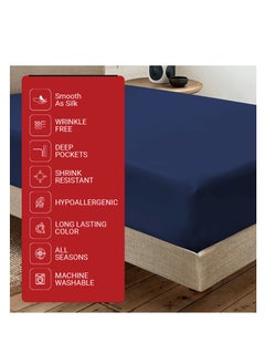 Infinitee Xclusives Infinitee Xclusives Fitted Sheet for Bed Navy Queen Size 150 x 200 cm - 100% Microfiber - 40 cm Deep Pocket to Fit & Cover Sheets  - Soft, Wrinkle Free & Shrink Resistant Fitted Sheet  - Image 2