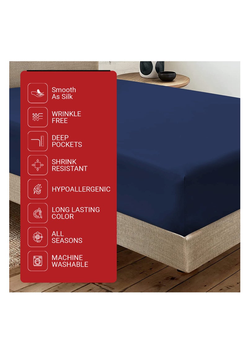 Infinitee Xclusives Infinitee Xclusives Fitted Sheet for Bed Navy Queen Size 150 x 200 cm - 100% Microfiber - 40 cm Deep Pocket to Fit & Cover Sheets  - Soft, Wrinkle Free & Shrink Resistant Fitted Sheet  - Image 2