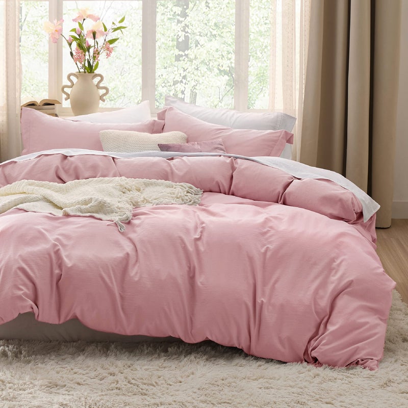 Bedsure Pink Duvet Cover Full Size  3 Pieces Prewashed Extra Soft Bedding Set Includes 1 Duvet Cover 80x90 Inches with Zipper Closure  2 Pillow Shams Comforter Not Included