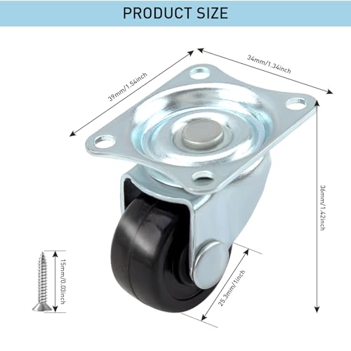 HOWDIA 1-inch Dia Swivel Single Wheel Rubber Caster Wheels for Furniture, Small Casters Trolley Wheels with Base Ball Bearing, Conveyor Rollers 8 Pack - Image 2