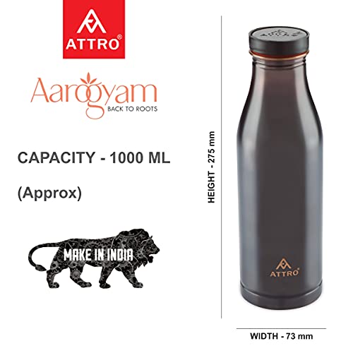 Attro Aarogyam 1000ml Sparsh Vintage Matte Finish Copper Water Bottle, Standard - Image 4