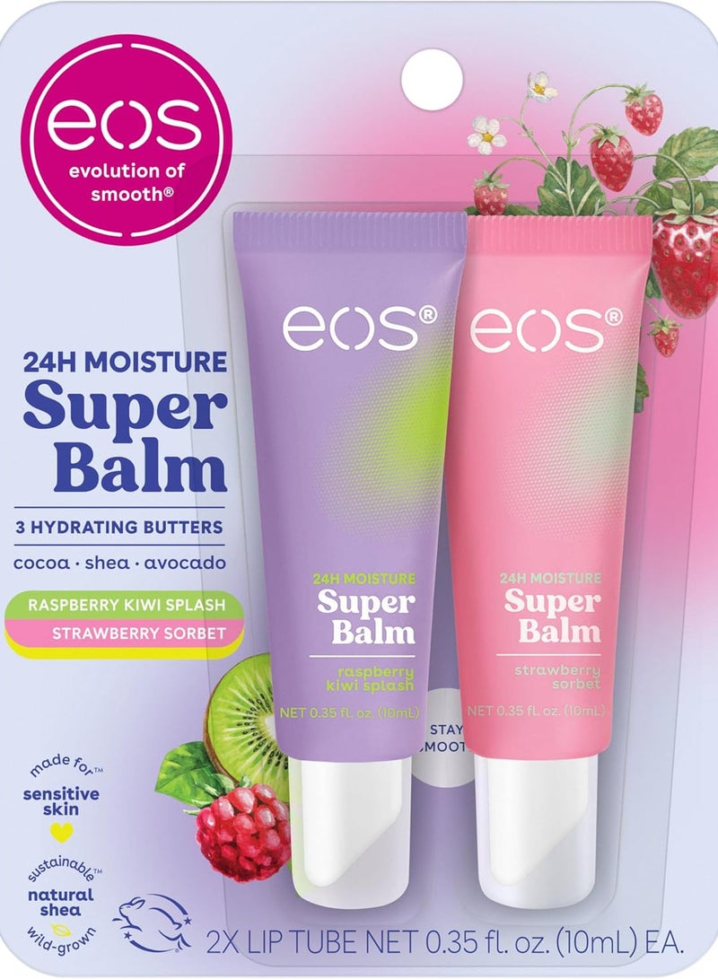 EOS 24H Moisture Super Balm- Raspberry Kiwi Splash & Strawberry Sorbet 0.35 fl oz, 2-Pack - Image 1
