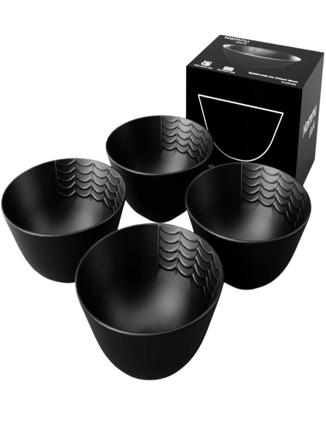 Nomnu New Black Spiderweb Small Bowls Set of 4 - Gothic Ceramic Ice Cream Bowls, 4.5" Inch Dessert & Cereal Bowls for Goth Lovers, Microwave & Dishwasher Safe - Perfect for Spooky Snacks & Treats - Image 1