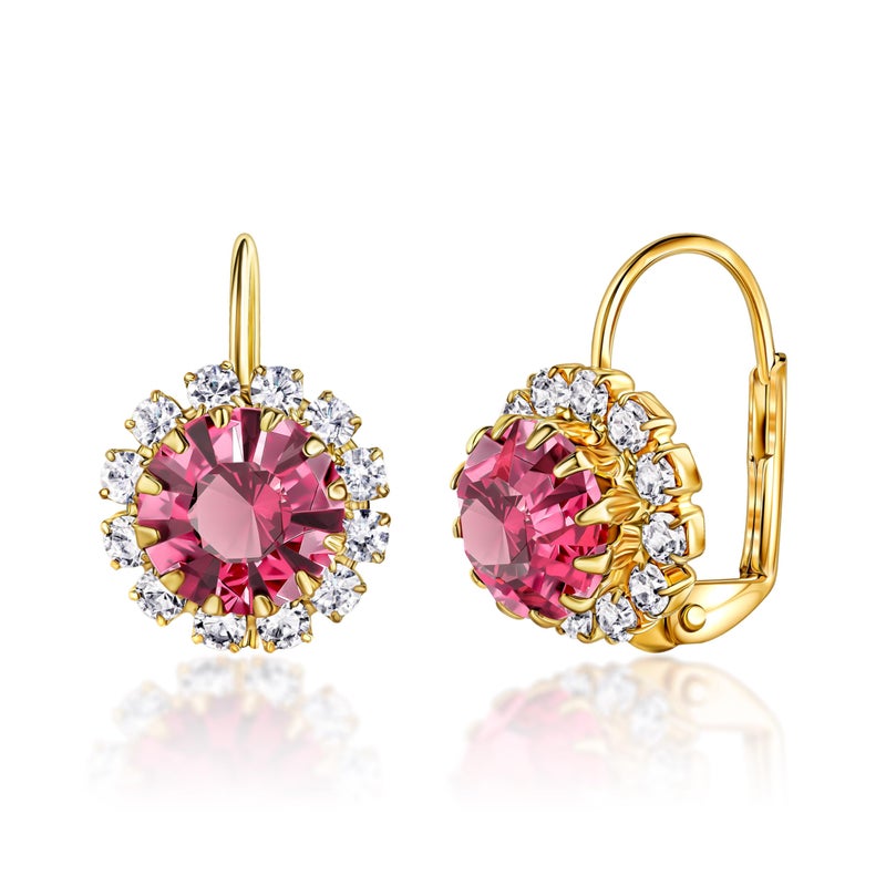 Barzel 18K Gold Plated Crystal Flower Earrings for Women (Pink) - Image 5