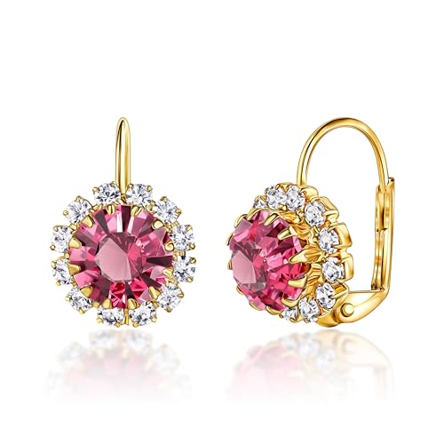Barzel 18K Gold Plated Crystal Flower Earrings for Women (Pink) - Image 1