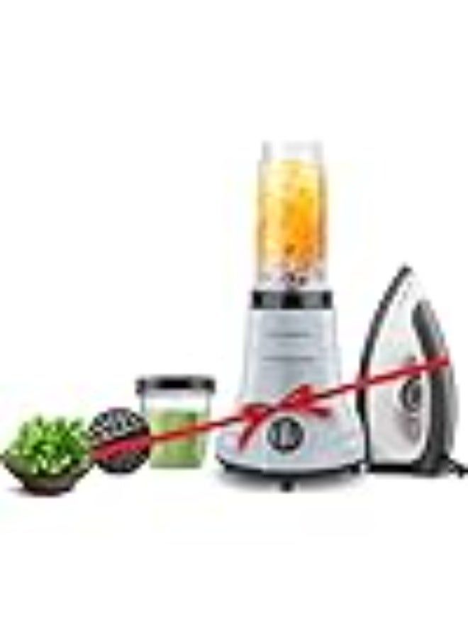 لونج واي Longway Sage 500 Watt Juicer Mixer Grinder with 2 Jars for Grinding, Mixing, Juicing with Powerful Motor & Kwid 1100 Watt Dry Iron| 1 Year Warranty | (Gray & Black, 2 Jars, Combo Offer) - Image 1
