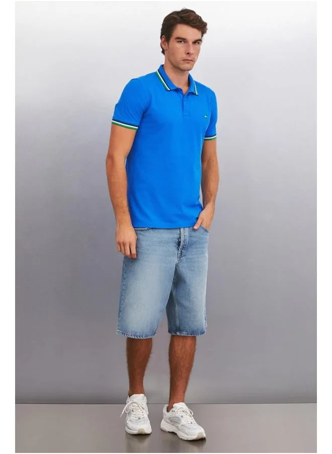 جريميلانج Grimelange Xander Men's Sax Blue Polo Neck T-Shirt