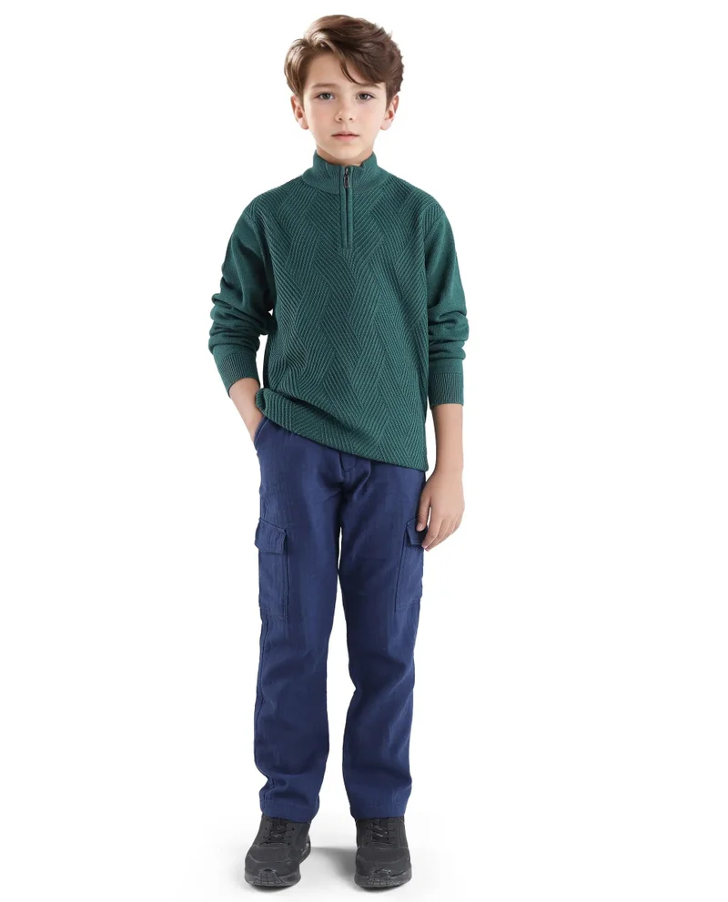Rare Ones Rare Ones Kids Tron Dark Green Cotton Full Sleeve Zipper Regular Fit Sweater