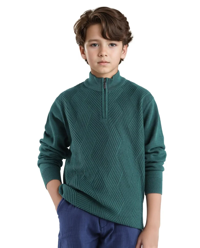 Rare Ones Rare Ones Kids Tron Dark Green Cotton Full Sleeve Zipper Regular Fit Sweater